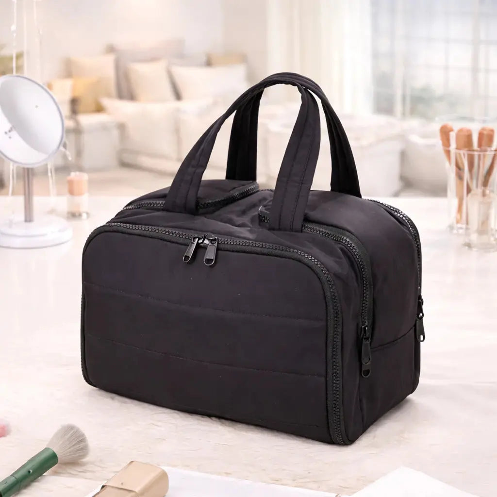 Necessaire Frasqueira Viagem Tecido Grande Capacidade Compartimentos Maquiagem Cosméticos AgoraFacilita