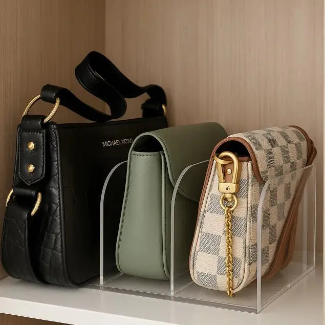 Organizador de Bolsas com 3 Divisões em Acrílico Transparente Preto Branco AgoraFacilita