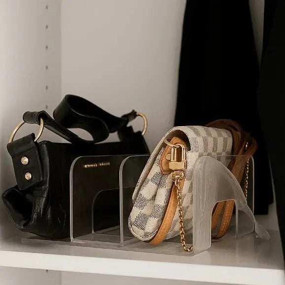 Organizador de Bolsas com 3 Divisões em Acrílico Transparente Preto Branco AgoraFacilita