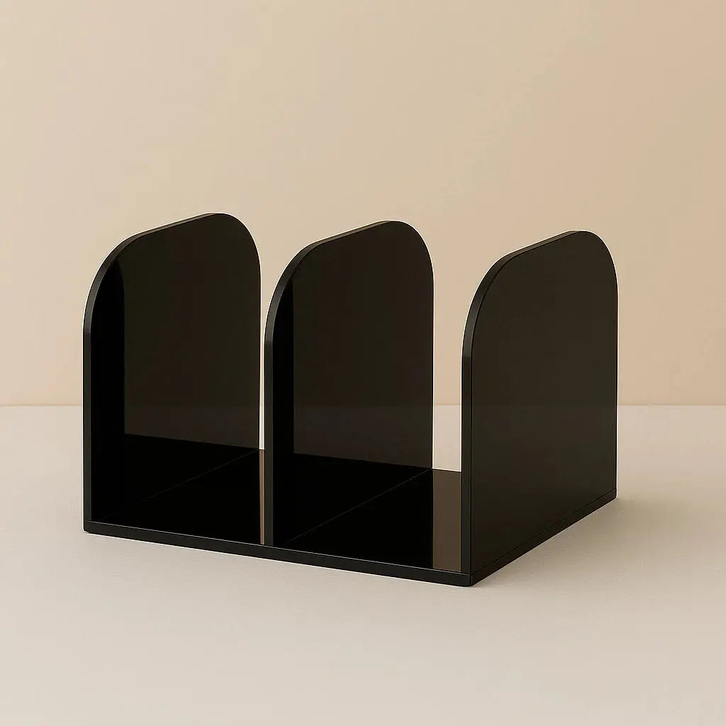 Organizador de Bolsas com 3 Divisões em Acrílico Transparente Preto Branco AgoraFacilita