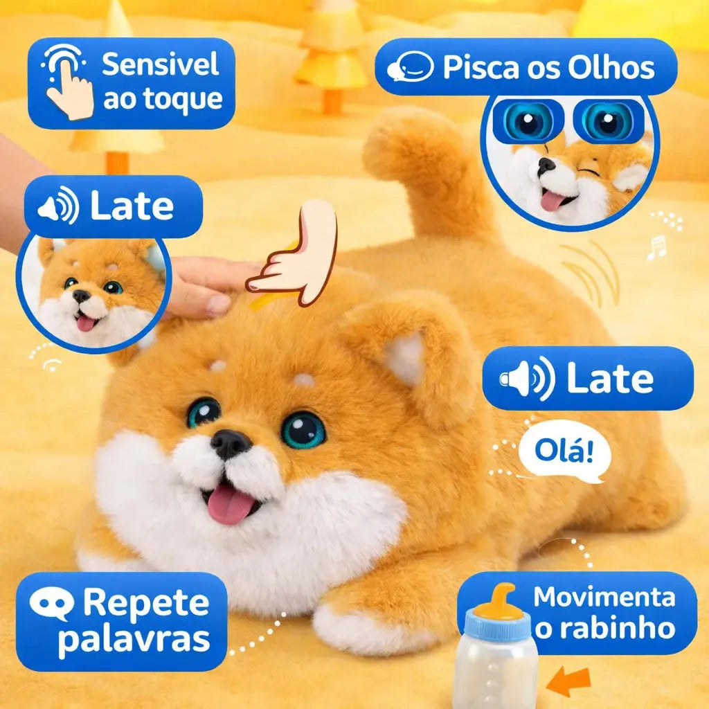 Pelúcia Interativa Realista Gulucat Gatinho Cachorrinho Sensitivo Repete Fala Pisca Olhos Movimenta AgoraFacilita
