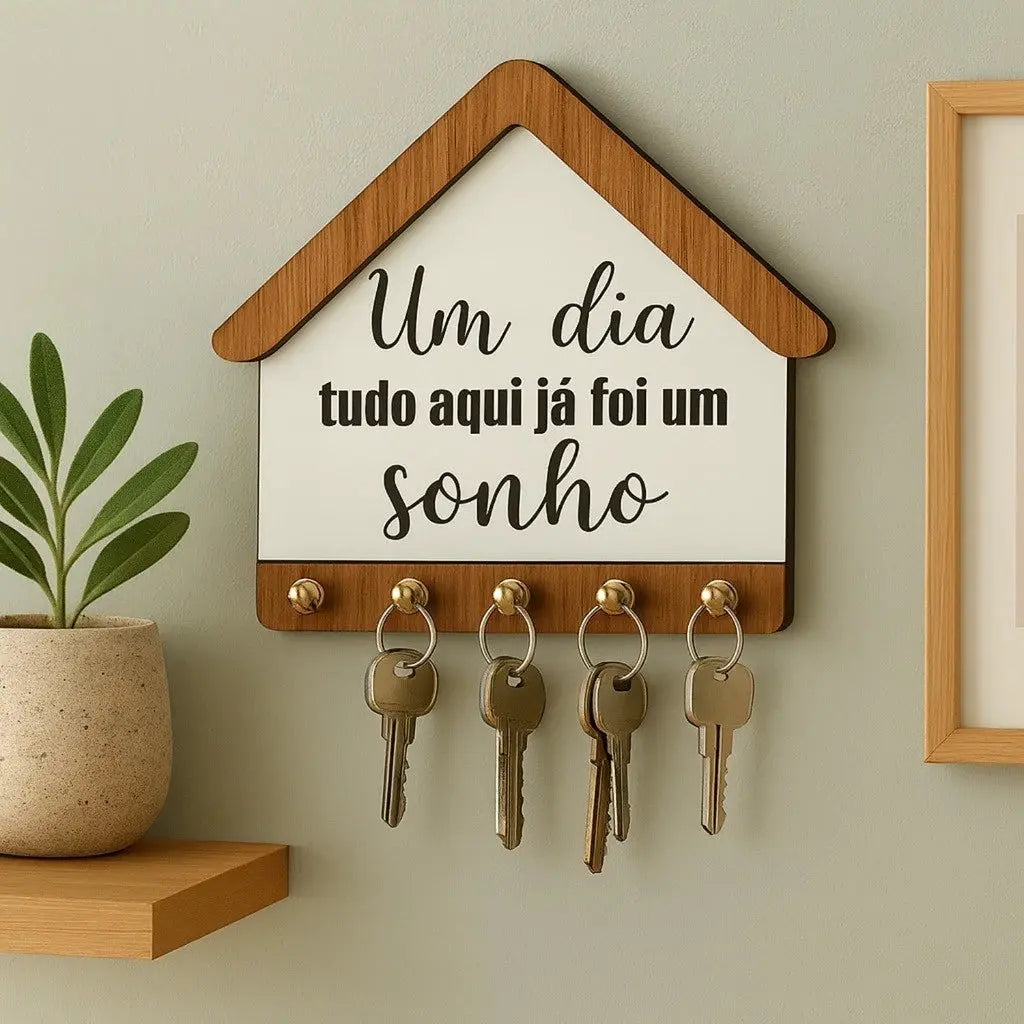 Porta Chaves Parede MDF Casinha Decorativo Organizador Hall Entrada Frase Sonho AgoraFacilita
