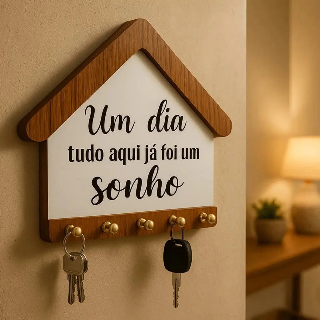Porta Chaves Parede MDF Casinha Decorativo Organizador Hall Entrada Frase Sonho AgoraFacilita