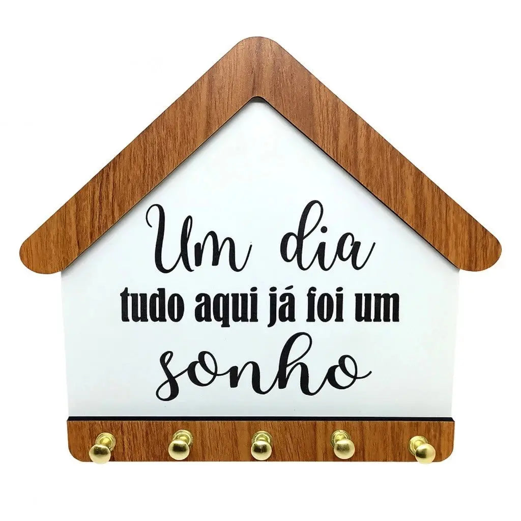 Porta Chaves Parede MDF Casinha Decorativo Organizador Hall Entrada Frase Sonho AgoraFacilita