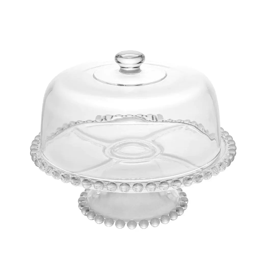 Prato de Bolo / Boleira de Cristal com Pé e Tampa Pearl Wolff AgoraFacilita