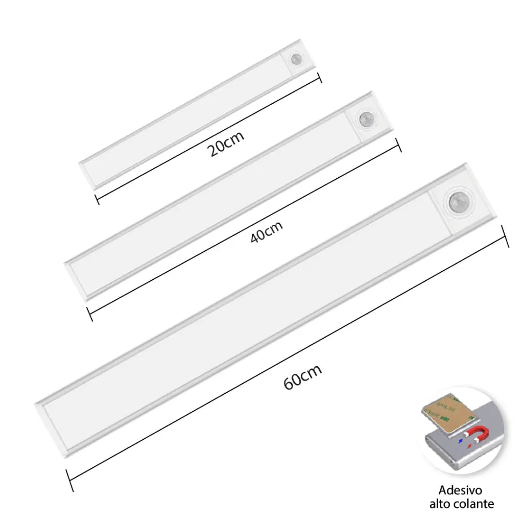 Smart Luminária Inteligente Ultra LED com sensor de movimento sem fio e Recarregável USB fino barra 20/40/60cm AgoraFacilita