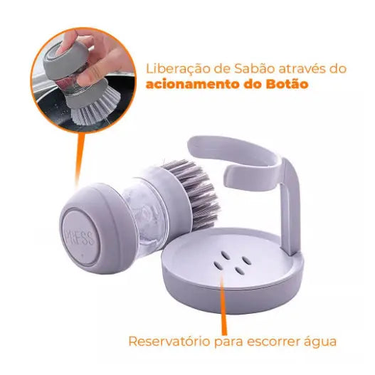 SuperClean - Escova Lava Louça Dispenser Dosador De Detergente - Entrega Grátis Tia Malu