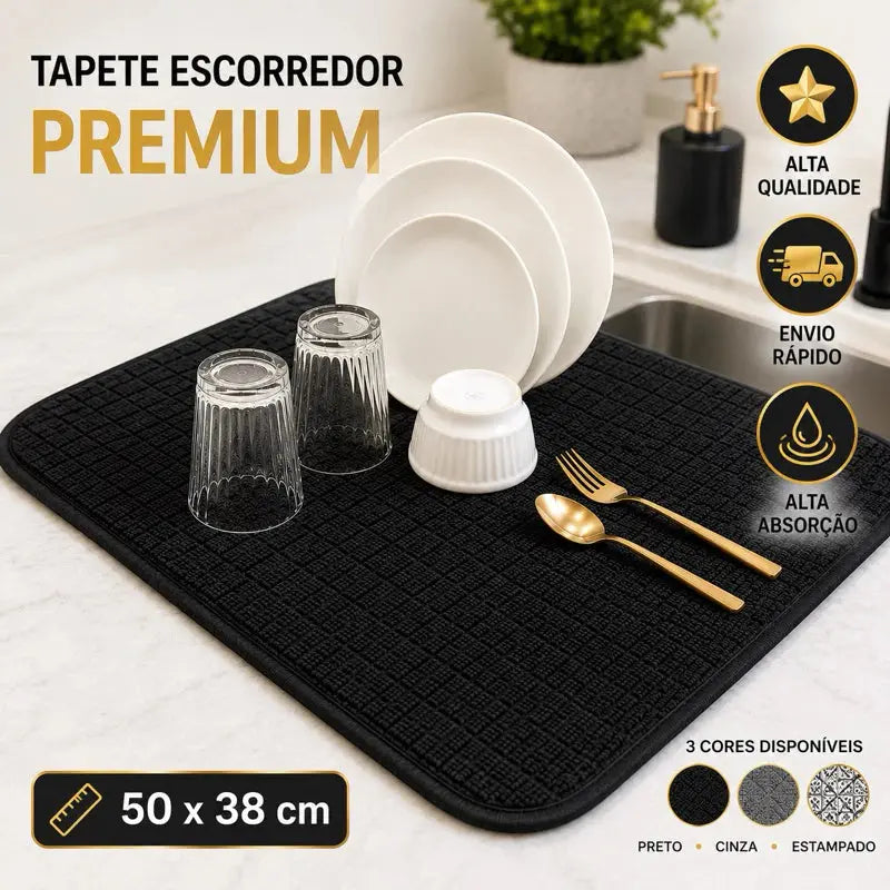 Tapete Escorredor de Louça Alta Absorção Poliéster Secagem Rápida Preto Cinza Cozinha AgoraFacilita