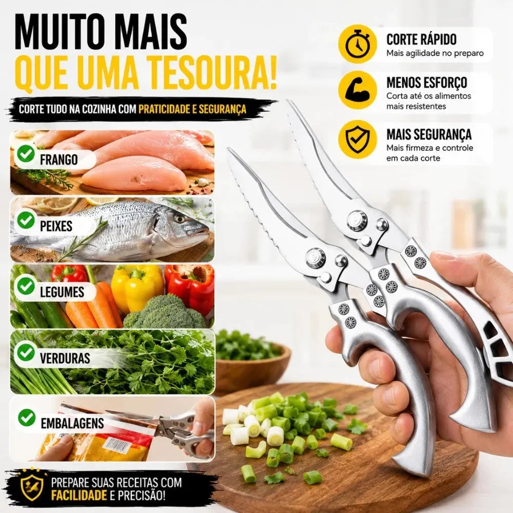 Tesoura Multiuso De Cozinha Cortar Frango Peixe Multifuncional Inox AgoraFacilita