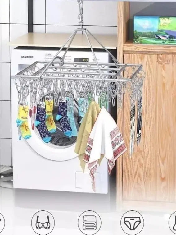 Varal 40 Prendedores Roupa Bebe Calcinha Cueca Dobrável Inox AgoraFacilita