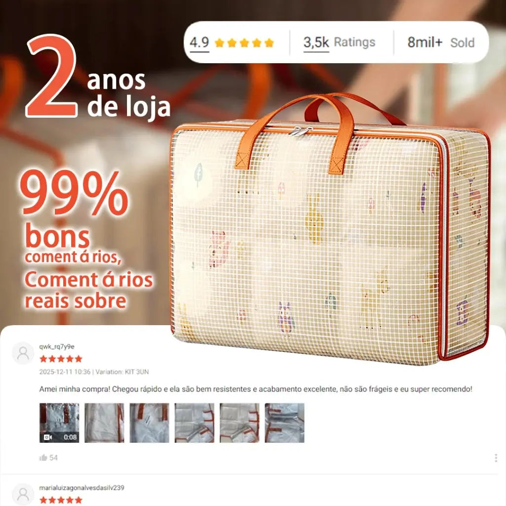 kit1/2/3 Saco Organizador para Cobertor 60x50x28cm Impermeável Zíper Duplo，Organize o guarda-roupa AgoraFacilita