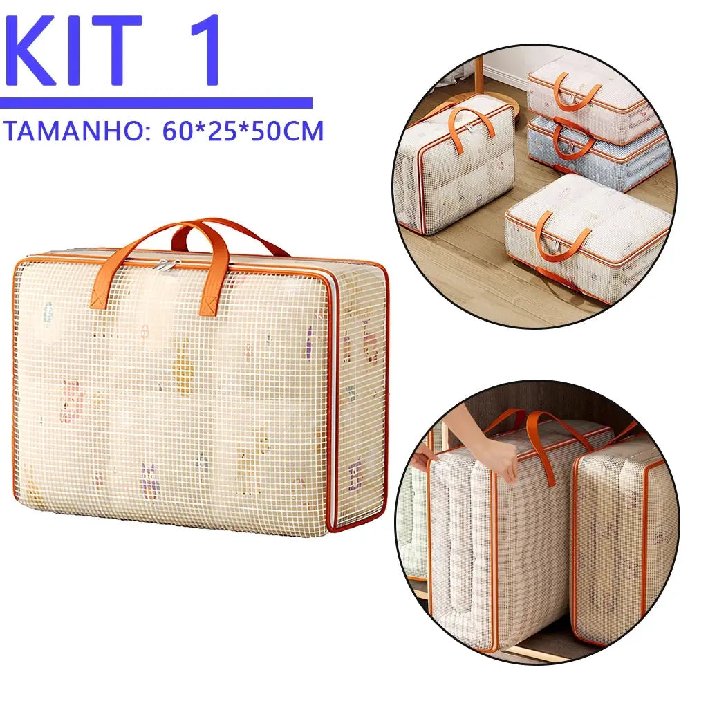 kit1/2/3 Saco Organizador para Cobertor 60x50x28cm Impermeável Zíper Duplo，Organize o guarda-roupa AgoraFacilita