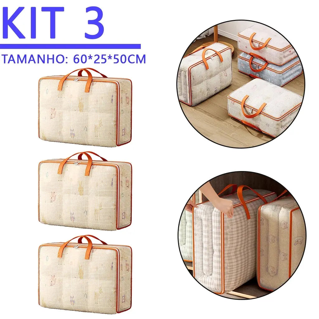 kit1/2/3 Saco Organizador para Cobertor 60x50x28cm Impermeável Zíper Duplo，Organize o guarda-roupa AgoraFacilita